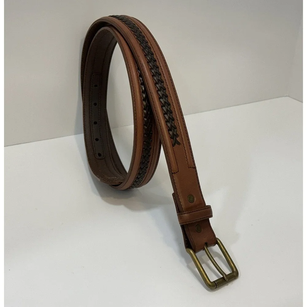 Nocona Mens 44 Brown Genuine Leather Western Cowboy Belt Solid Brass Buckle